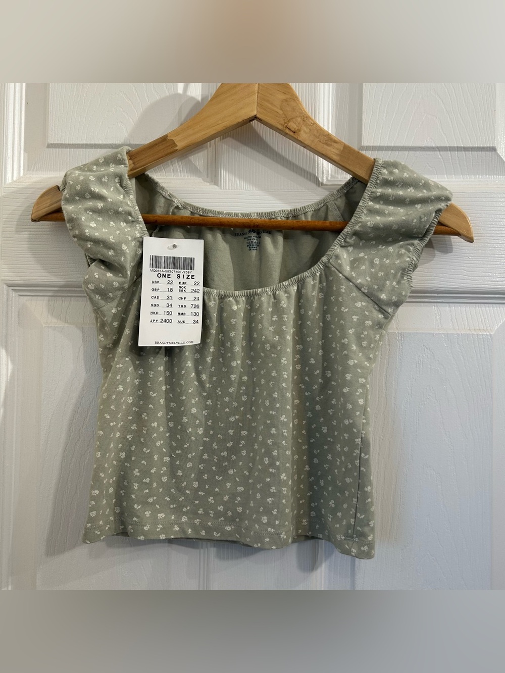 Brandy Melville Sage Green Floral Ruffle Sleeve Camisole
